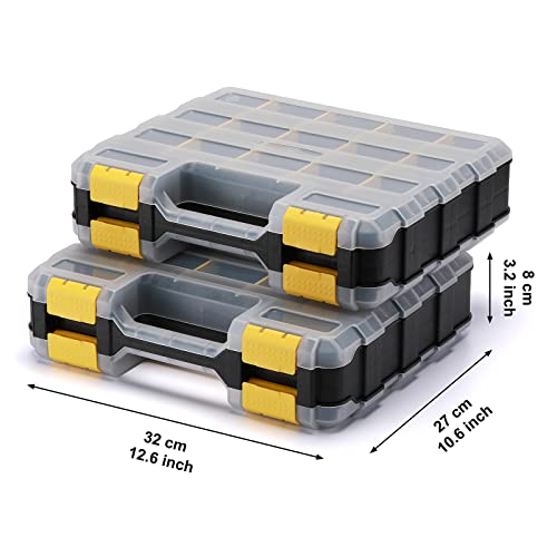 EMENTOL 2PCS Double Side Tool Organizer with Customizable/Removable Plastic Dividers, Hardware Box Storage for Screws, Nuts, Nails, Bolts, 34-Compartment, Black/Yellow - color: Black/Yellow