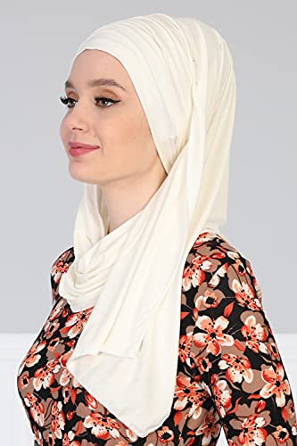 Aisha's Design Instant Hijab Scarves for Women, 95% Cotton Pretied Bonnet Turban Easy to Wear Cotton Headscarf - color: Cream