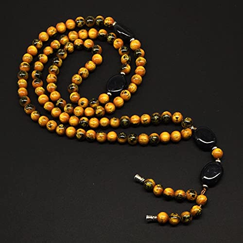 -8MM -99 Beads Necklace DHIKR TASBIH Collection- Imitation Acrylic Muslim Beads-Tesbih-Tasbih-Tasbeeh-Misbaha-Masbaha-Subha-Sebha (Yellow-Black-2) - color: Yellow-Black-2