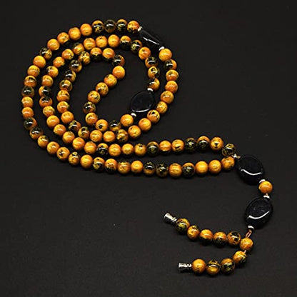 -8MM -99 Beads Necklace DHIKR TASBIH Collection- Imitation Acrylic Muslim Beads-Tesbih-Tasbih-Tasbeeh-Misbaha-Masbaha-Subha-Sebha (Yellow-Black-2) - color: Yellow-Black-2