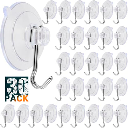 Suction Cup Hooks 30Pack Reusable Stainless Steel Hooks | 1.78 Inches Clear PVC Medium Suction Cup No Trace, & Removable, for Glass, Tile, Window, Kitchen, Bathroom - size: Iron hook B-30Pack