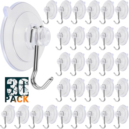 Suction Cup Hooks 30Pack Reusable Stainless Steel Hooks | 1.78 Inches Clear PVC Medium Suction Cup No Trace, & Removable, for Glass, Tile, Window, Kitchen, Bathroom - size: Iron hook B-30Pack
