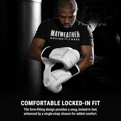 Hayabusa Mayweather Contender Boxing Gloves for Men and Women - color: White/Gold, size: 14oz