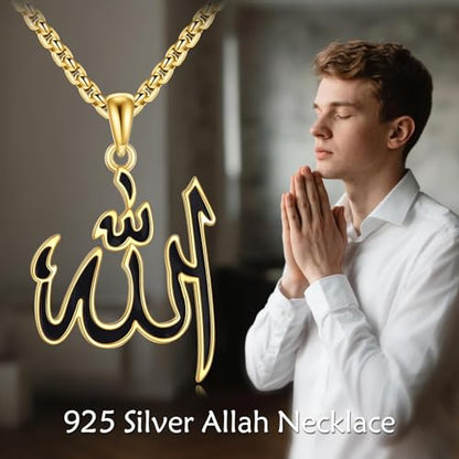 Allah Necklace for Men 925 Sterling Silver/18K Gold Plated Allah Arabic Pendant Islamic Jewelry Gifts for Men Women - style: Gold Plated -03