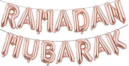 Ramadan Kareem Eid Mubarak Decoration Bunting Aluminum Foil Balloon and Latex Balloons Islamic Muslim Balloons Party Black, Gold & Silver Aluminum Foil 16" | Latex 12" Each (Rose Gold+15pcs)