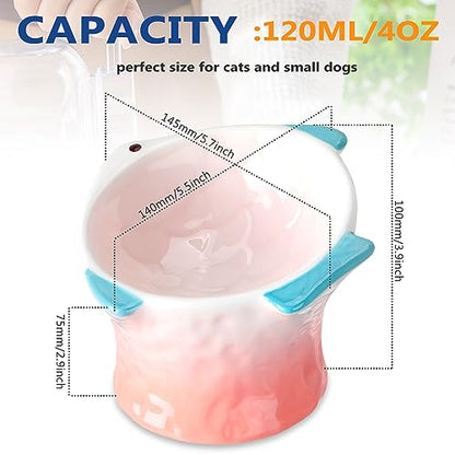 Tioncy 2 Pcs Raised Tilted Ceramic Cat Food Bowl Fish Shape Cute Elevated Slanted Shallow Angled Cat Dish Non Slip Feeder Bowl for Anti-Vomiting and Whisker Fatigue(Blue, Pink) - color: Blue, Pink