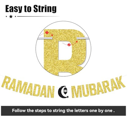 Ramadan Mubarak Banner, Eid Mubarak Festival Party Hanging Decorations, Ramadan Kareem/Happy Eid, Hajj Mubarak Umrah Mubarak Islamic Party Decorations Supplies