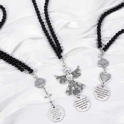 3 Pack Guardian Angel Rearview Mirror Charm, Angel Wings Cross Car Charm Pendant Guardian Angel Hanging Ornament Rear View Mirror Hanger Decor Christian Religious Gifts