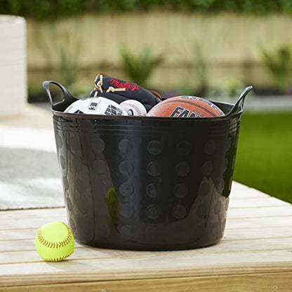 Tuff Stuff Products F12-BK Large 12 Gallon Plastic Outdoor Carry Flex Tub Storage Bin Container Tote Tubs Bucket with Handles, Black