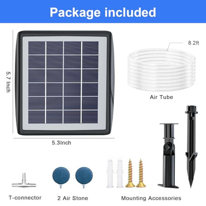 PChero Solar Pond Aerator, 2W & 2200mAh Solar Aquarium Air Pump | with 2 Air Stone, 2 Modes bubbler for Aquarium, Fish Tank, Outdoor Small Pond, Hydroponics