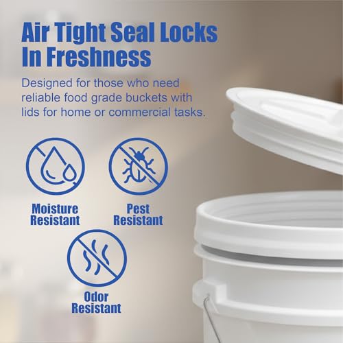 3.5 Gallon Bucket, Food-Grade w/Lid, BPA-Free, White,6 Packs | Airtight Gamma Seal Screw-On Lid, Heavy-Duty 90 Mil HDPE Plastic, Food Safe and Durable Container, Bulk Storage, Made in USA - color: White, size: 6 Packs