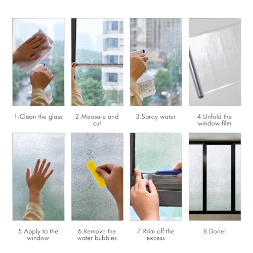 Frosted Static Cling Glass Window Film, Non Adhesive 3D Pressed Water Ripple Pattern Privacy Decorative Film with UV Protection for Home, Bathroom & Office Decoration, 157.48" x 17.72" - size: 157.48" x 17.72"