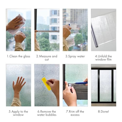 Frosted Static Cling Glass Window Film, Non Adhesive 3D Pressed Water Ripple Pattern Privacy Decorative Film with UV Protection for Home, Bathroom & Office Decoration, 157.48" x 17.72" - size: 157.48" x 17.72"