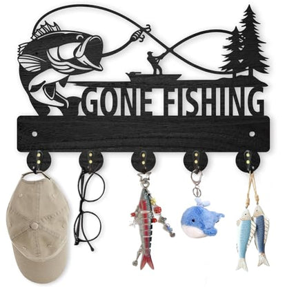 MAYJOYDIY Wood Fish Coat Rack, 5 Alloy Hooks, Wall Mounted, 11.8x8inch, Fishing Theme, Art Deco Style, Hallway Entryway Kitchen Gift - color: Fish