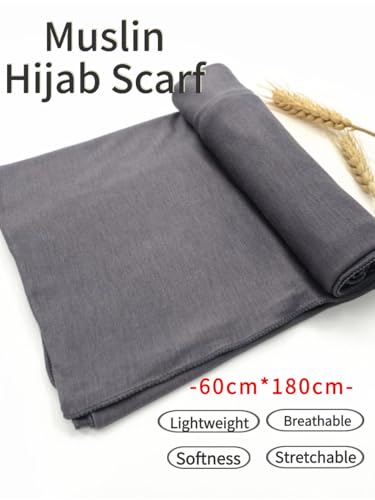 Hijab Scarf for Women Soft Muslim Hijabs Head Wrap Scarves Fashion Long Hair Shawls Stretchy Muslin Headscarf - color: Dark Grey Hijab Scarf for Women