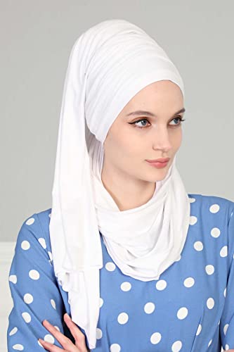 Aisha's Design Instant Hijab Scarves for Women, 95% Cotton Pretied Bonnet Turban Easy to Wear Cotton Headscarf - color: White