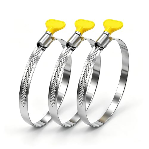 Dianrui 3 PCS Dryer Hose Clamp 4 Inch Hose Clamp Stainless Steel Thumb Screw Hose Clamps for Dryer Vent Clamp, Dust Collection Hose, Automotive Fuel Line and Plumbing (91-114mm) - size: 3PCS(4")