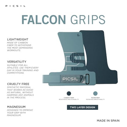 PICSIL Falcon Grips Pack, Carbon Fiber Grips, Use with Chalk | Includes professional grips, wrist wraps, and a carry bag. Ideal for functional fitness, gymnastics, and strength training. - color: Aqua, size: G+(L-XL)