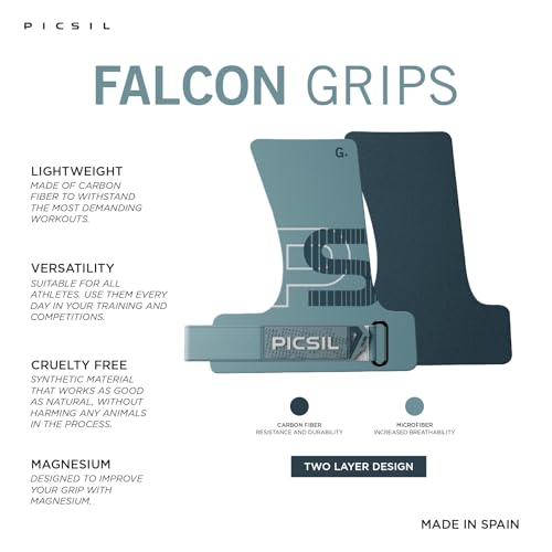 PICSIL Falcon Grips Pack, Carbon Fiber Grips, Use with Chalk | Includes professional grips, wrist wraps, and a carry bag. Ideal for functional fitness, gymnastics, and strength training. - color: Aqua, size: G(S-M)