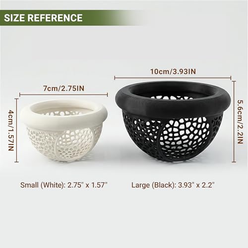 Floating Feeding Ring 2 Pack Cost Effective Combo Fry Hideout Set | Mesh plastic tank ornaments fit nano shrimp habitat to stop food waste. Black 3.93x2.21" & white 2.75x1.57" cave