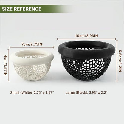 Floating Feeding Ring 2 Pack Cost Effective Combo Fry Hideout Set | Mesh plastic tank ornaments fit nano shrimp habitat to stop food waste. Black 3.93x2.21" & white 2.75x1.57" cave