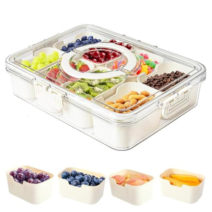 Snackle Box Container, Divided Serving Tray with Lid and Handle, 8 Compartment Portable Snack Box Containers, Clear Storage Organizer for Fruit Candy Nuts Veggie, Perfect for Road Travel Party - size: 8 Compartments