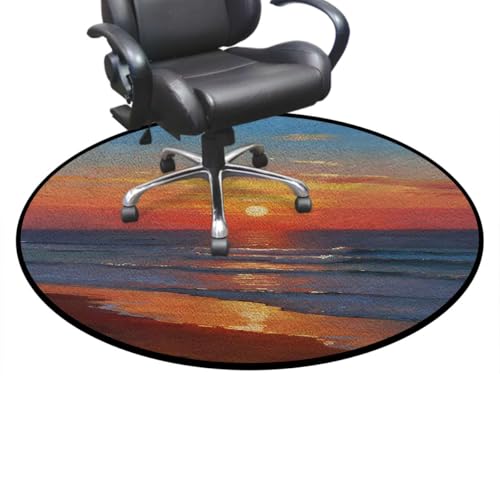 Sunset Ocean Washable Round Office Chair Mat for Hardwood & Tile Floors, Golden Horizon Seascape Non-Slip Floor Protector,Protect The Floor from Scratches, Amber Azure Gold Diameter 35.4 in - color: Sunset Ocean_1461, size: Diameter 35.4 in
