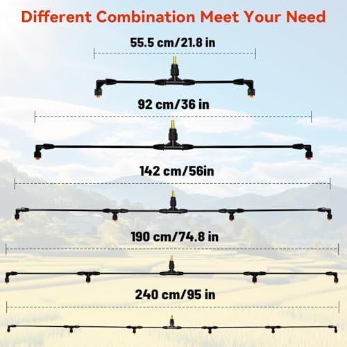 6 Nozzles Poly Boom Wand with 1/4" Brass Fitting, ATV sprayer Boom, Wide-Coverage Agricultural & Lawn Spray Attachment for Tractors/UTVs - color: Black