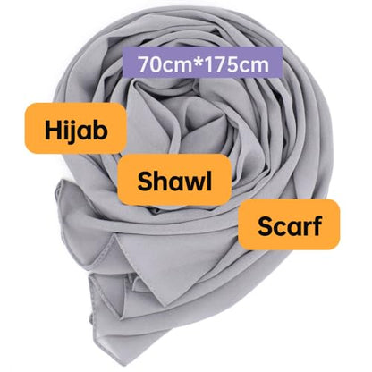 Chiffon Scarf for Women Lightweight Breathable Sunscreen Soft Solid Hijab Scarf for Daily & Muslim Wear - color: Gray Chiffon Scarf