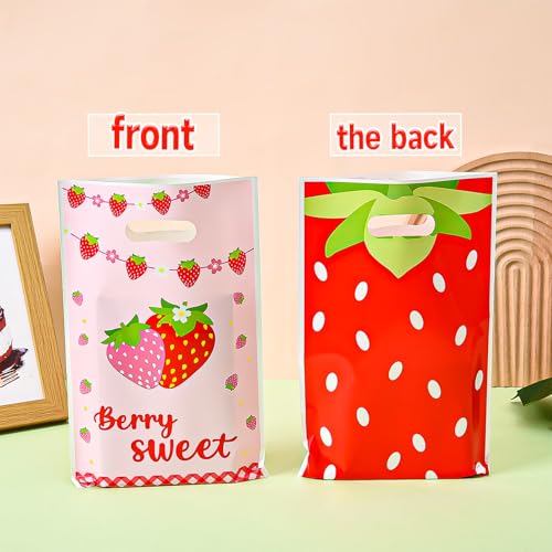 LERCTH Strawberry Themed Gift Bags, Berry Sweet Goodie Bags, Cute Pink Red Treat Bags for Fruit Birthday Party Supplies - color: Strawberry gift bags 30 packs