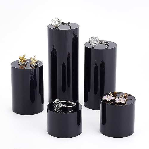 BENECREAT 5Pcs Black Acrylic Display Block 1.2/1.6/2.4/3.2/4 Inch Round Cylinder Solid Display Pedestal Stand for Jewelry Gem Display Pop Figures Cosmetic Showing - color: Black Round