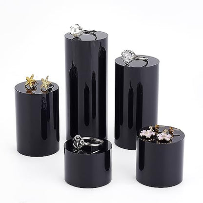 BENECREAT 5Pcs Black Acrylic Display Block 1.2/1.6/2.4/3.2/4 Inch Round Cylinder Solid Display Pedestal Stand for Jewelry Gem Display Pop Figures Cosmetic Showing - color: Black Round