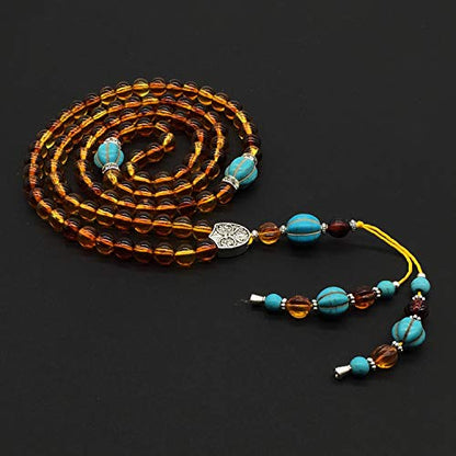 Special Prayer Beads Series -99 beads- Tesbih Tasbih Tasbeeh Misbaha Masbaha Subha Sebha Sibha (Honey Color Imitation Amber -8 mm Beads-) - color: Honey Color Imitation Amber -8 mm Beads-