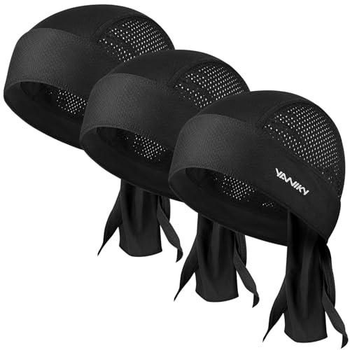 YANIKY Do rag Bandanas for Men, Breathable Skull Caps Dew Rags for Women - color: Black+black+black