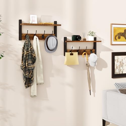 YMYNY Coat Rack Shelf Wall Mounted, Coat Hooks Set of 2, Entryway Coat Hanger with 8 Hooks, 31.5" Wall Floating Shelf with Hat Rack, for Kitchen, Bedroom, Bathroom, Rustic Brown UHWS001H-2 - color: Rustic Brown, size: 31.5"-2 pack