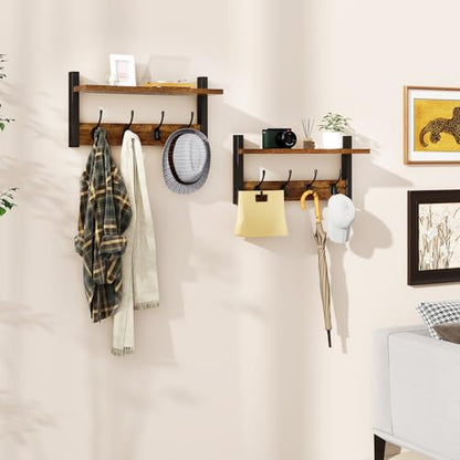 YMYNY Coat Rack Shelf Wall Mounted, Coat Hooks Set of 2, Entryway Coat Hanger with 8 Hooks, 31.5" Wall Floating Shelf with Hat Rack, for Kitchen, Bedroom, Bathroom, Rustic Brown UHWS001H-2 - color: Rustic Brown, size: 31.5"-2 pack