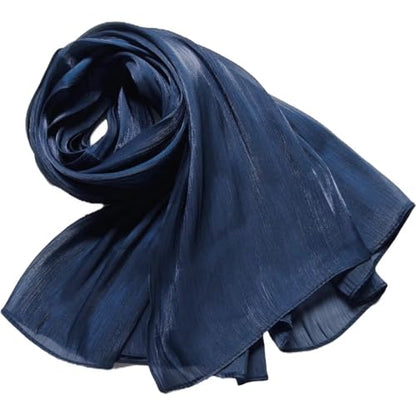 Women Premium Hijab Head Scarf Lightweight Shimmer Scarves Crepe Wedding Shawls and Wraps for Evening Dresses Shiny - color: Deep Blue