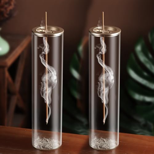 Incense Holder for Sticks [Anti-Ash Flying], Modern Insence-Stick Burner Holder with Removable Glass Ash Catcher, for Home Decor Yoga Meditation (Champagne Gold 2 Pack) - color: Champagne Gold 2 Pack