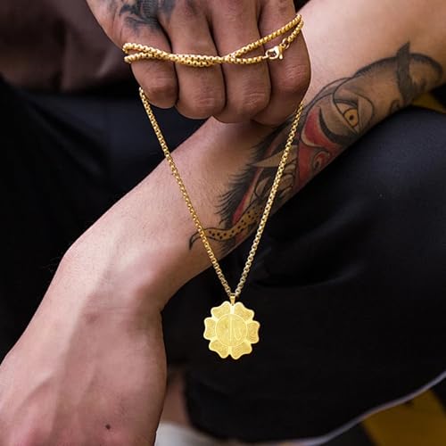 UNIFT Islamic Allah Necklace for Women Men Stainless Steel Muslim Allah Arabic Petal Shape Pendant Necklace Islam Religious Jewelry Eid Ramadan Gifts - color: gold