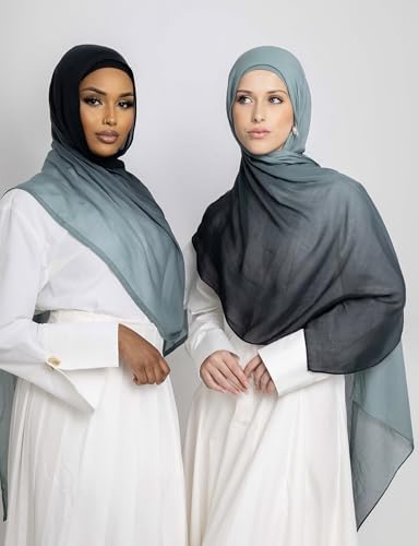 Txmout Ombre Modal Hijab Scarf for Women Muslim, Soft Lightweight Headscarf - color: Turquoise - Navy