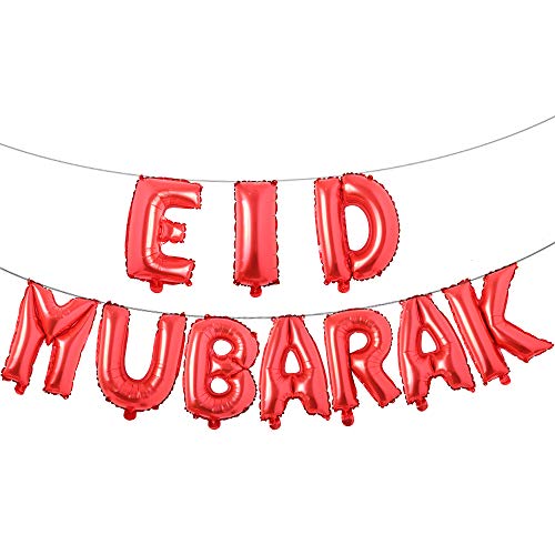 16inch Rose Gold Eid MUBARAK Foil Balloons Party Decoration Supplies Ramadan Decoration Gold Balloons For Muslim EID Ballon - color: Eid Red