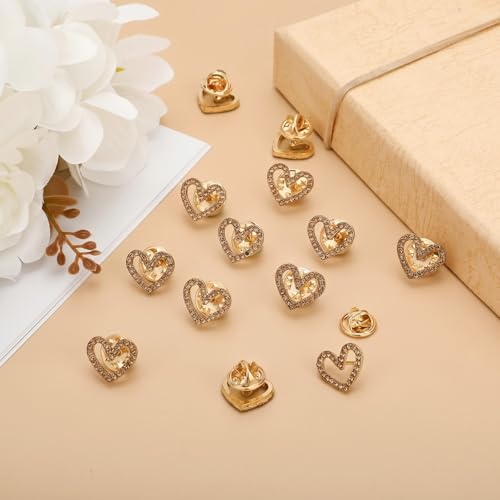 Tondiamo 50 Pcs Heart Brooch Pins, 1.5cm Rhinestone Heart Lapel Pins Small Hollow Crystal Brooches for Award Alloy Scarf Ring for Dress Hat Scarf Bag Pocket Clothing Wedding Party Bulk Gifts - color: Bronze