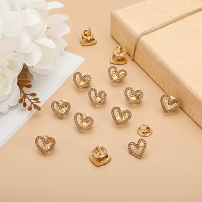 Tondiamo 50 Pcs Heart Brooch Pins, 1.5cm Rhinestone Heart Lapel Pins Small Hollow Crystal Brooches for Award Alloy Scarf Ring for Dress Hat Scarf Bag Pocket Clothing Wedding Party Bulk Gifts - color: Bronze