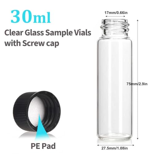 BIGLEE 30PCS 30ML Clear Small Glass Vials with Screw Caps - color: Clear, size: 30ML-30PCS