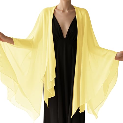 Chiffon Scarf,Soft Breathable Chiffon Shawls and Wraps,Silky Women's Hijab for Evening Dresses Wedding Bridal Scarves - color: Light Yellow, size: 67 x 28 inches