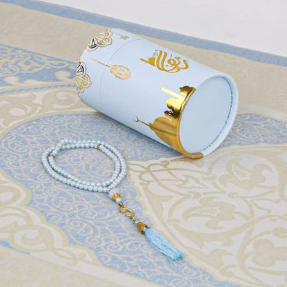 Prayer Rug, Tasbeeh Ramadan Eid Gift Box | Ramadan Kareem Gift Set | Islamic Eid Gift Box | Prayer Mat Misbaha Set For Ramazan | Eid Mubarak Favor (Blue)