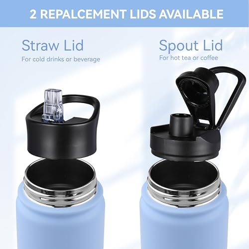 HASLE OUTFITTERS Insulated Water Bottle 22 oz Double Wall Stainless Steel Water Bottle Wide Mouth with Straw Lid & Spout Lid Keeps Cold or Hot(Blue,1) - color: Blue, size: 22 Ounces