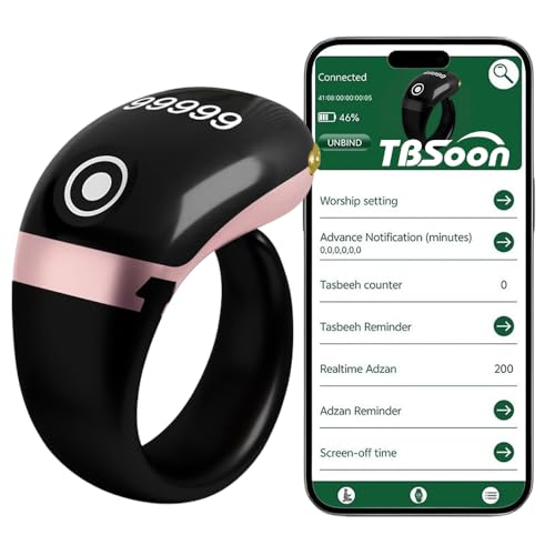 Lightweight Tasbih Smart Ring, Tasbeeh Counters,Prayer Direction Indicator Guide,5 Azan Alarm Clock,Forgiveness,Electronic Rosary,Eid al-Fitr Eid al-Adha Ramadan Gift, men women-Rose Golden Pro - color: Rose Golden Pro