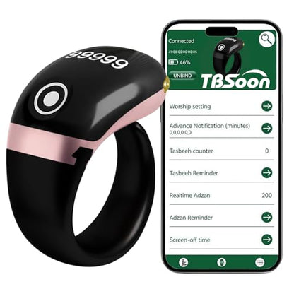 Lightweight Tasbih Smart Ring, Tasbeeh Counters,Prayer Direction Indicator Guide,5 Azan Alarm Clock,Forgiveness,Electronic Rosary,Eid al-Fitr Eid al-Adha Ramadan Gift, men women-Rose Golden Pro - color: Rose Golden Pro