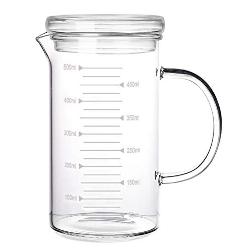 500ml Glass Measuring Cup with Lid Heat Resistant Handle Measured Mixing Glass Mug Clear Scale V-Shaped Spout for Milk Coffee Liquid Beaker Drinking Glasses Measure Jugs, Microwave Oven Freezer Safe - color: 500ml, with lid